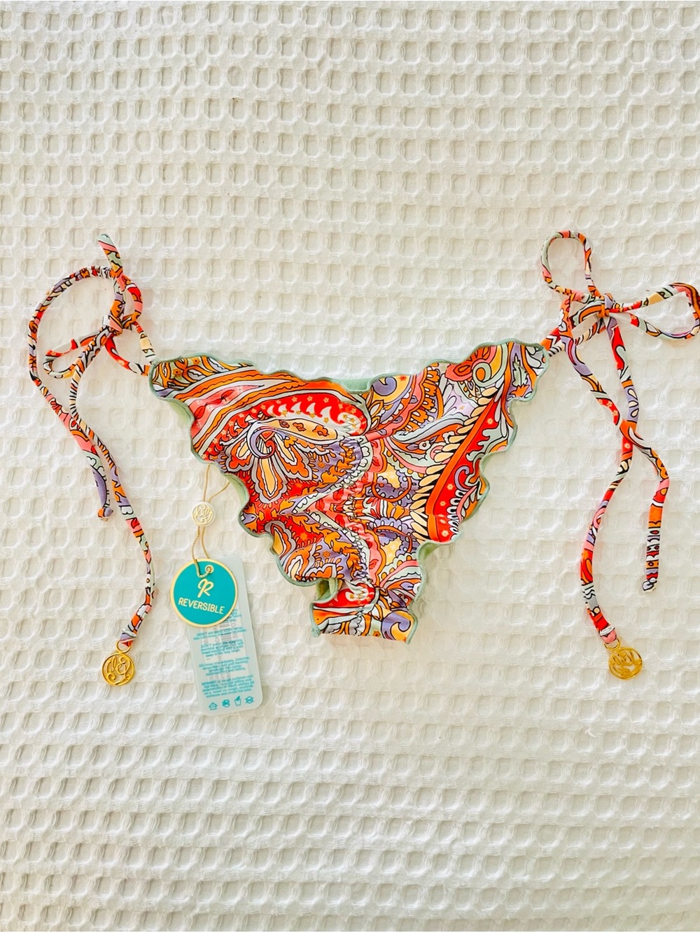 Luli Fama Orange Multi Paisley Tie-Side Bikini Bottom XS